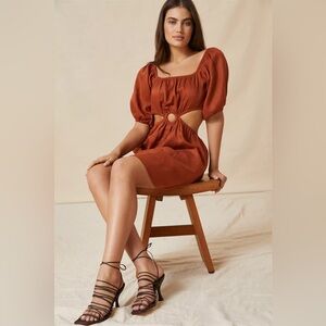 Alter’d state anthropology linen cut out puff sleeve dress